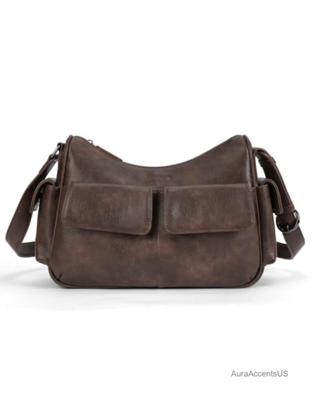Vegan Leather Multi-Pocket Shoulder Bag Crossbody Adjustable Strap